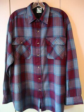 Appalachian Trail Men's Burgundy/Blue Plaid Long Sleeve Flannel Shirt Size L Reg